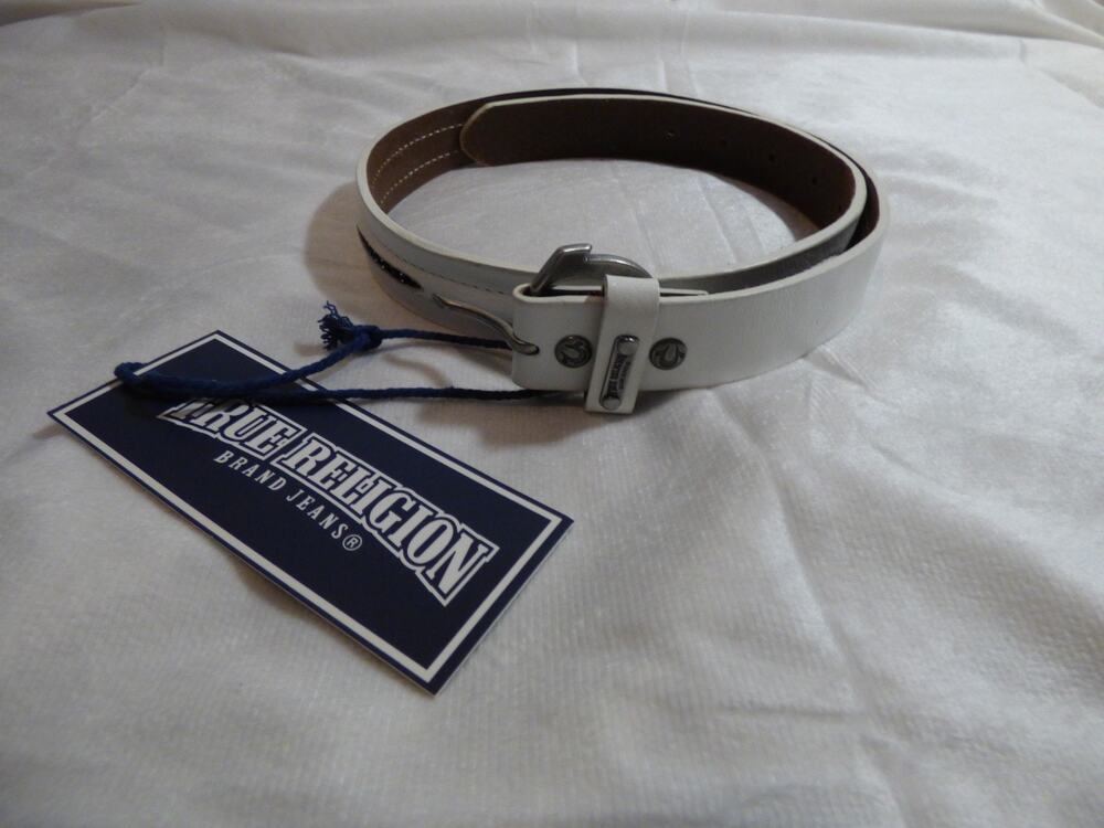 Women's True Religion White Leather & Chain Horseshoe Belt Size 26 NEW